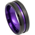 thumbnail image 1 of Ring for Men and Women Gifts With Thought Ring Black IP Plated, Grooved Center with Purple Anodized Aluminum Sleeve – 8mm Wedding Band Ring Ideal Rings for Couples, 1 of 5