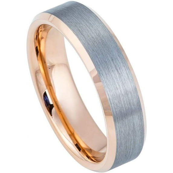 Ring for Men and Women Gifts With Thought Ring Brushed Gun Metal Finish, High Polished Rose Gold Tone IP Plated Beveled Edge Inside – 6mm Wedding Band Ring Ideal Rings for Couples