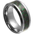 thumbnail image 1 of Ring for Men and Ring Women Gifts With Thought Ring High Polish with Green & Black Carbon Fiber Inlay Beveled Edge – 9mm Wedding Band Ring Ideal Rings for Couples, 1 of 5