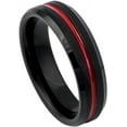 thumbnail image 1 of Ring for Men and Women Gifts With Thought Ring Red IP Plated Grooved Center, Black Brushed Beveled Edge – 6mm Wedding Band Ring Ideal Rings for Couples, 1 of 5