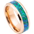thumbnail image 1 of Ring for Men and Women Gifts With Thought Ring Rose Gold IP Plated with Synthetic Emerald-Green Opal Inlay – 8mm Wedding Band Ring Ideal Rings for Couples, 1 of 5