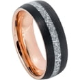thumbnail image 1 of Ring for Men and Women Gifts With Thought Ring Semi-Domed Rose Gold IP Plated inside & Black IP Plated Outside with Imitation Meteorite Inlay 8mm Wedding Band Ring Ideal Rings for Couples, 1 of 5