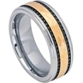 thumbnail image 1 of Ring for Men and Women Gifts With Thought Ring Yellow Gold IP Hammered Center with Black IP Plated Stripes on the side – 8mm Wedding Band Ring Ideal Rings for Couples, 1 of 5