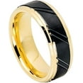 thumbnail image 1 of Ring for Men & Women Gifts With Thought Ring Yellow Gold IP Plated Stepped Edge with Black IP Diagonally Grooved Center Brushed Finish – 8mm Wedding Ring Ideal for Couples, 1 of 5