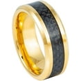 thumbnail image 1 of Ring for Men and Women Gifts With Thought Ring Yellow Gold Plated High Polish with Black Carbon Fiber Inlay Beveled Edge – 8mm Wedding Band Ring Ideal Rings for Couples, 1 of 5