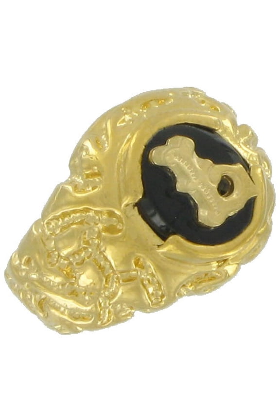 Ring Mens Gold Tone Black Onyx L Initial Signet Sz 13
