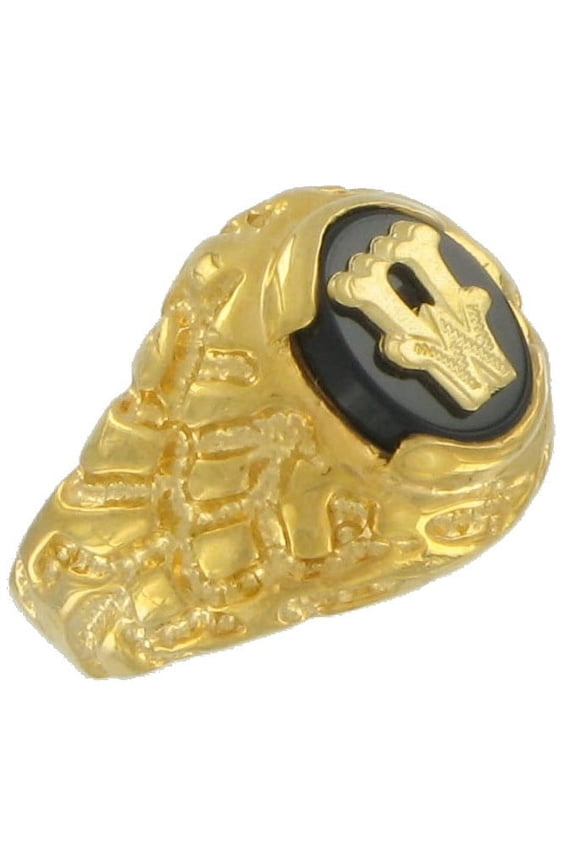 Ring Mens Gold Tone Black Onyx W Initial Signet Sz 7