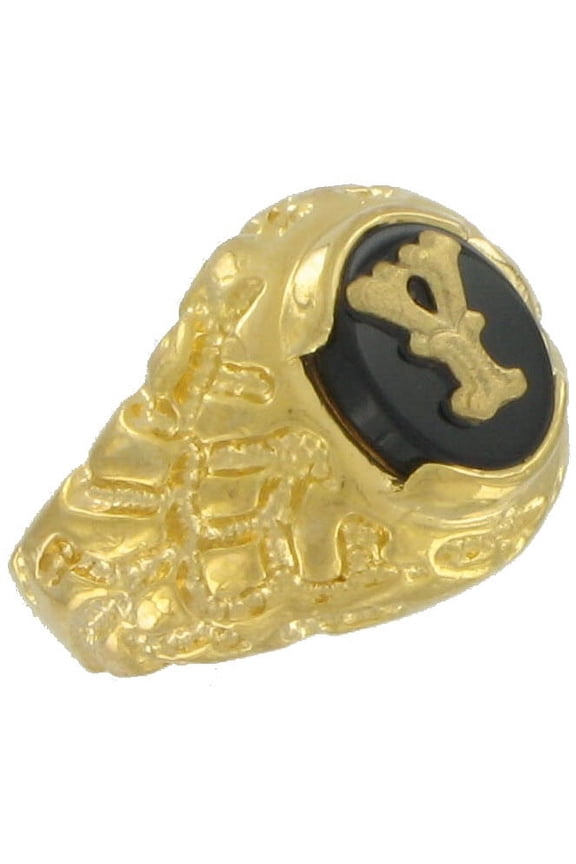 Ring Mens Gold Tone Black Onyx Y Initial Signet Sz 9