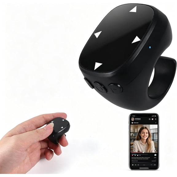 Ring Mouse Bluetooth 5.3, Portable Finger Wireless Page Turner, Mini One-Hand Air Mouse Remote Controller, 48H Long Battery Life Touch Control Mouse for E-Book, Tablet, Phone,Video Browsing (Black)
