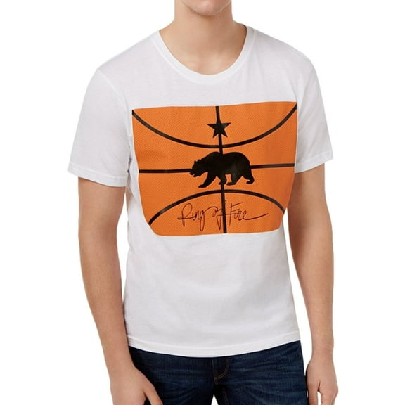 Ring Of Fire Mens Athletic Logo Embellished T-Shirt, White, X-Large