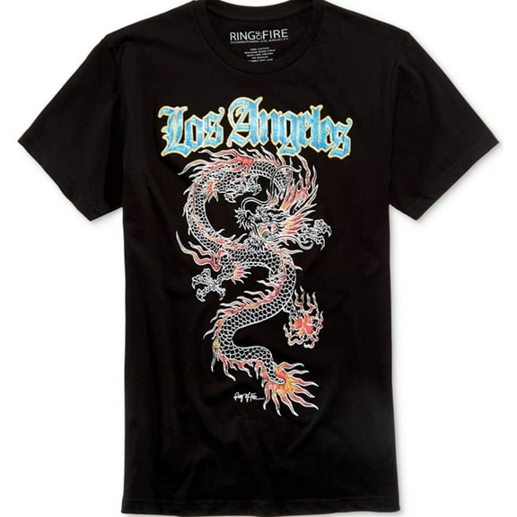 Ring Of Fire Mens World Dragon Graphic T-Shirt, Black, Medium