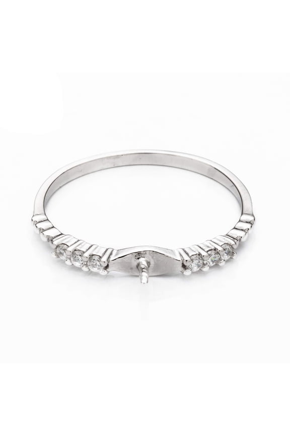 Ring Pearl Setting with CZ's and Round Cup & Peg Mounting in Sterling Silver 6mm | MTR123 (7.5)