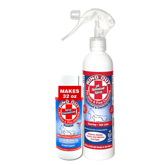 Ring Out For Pets: Control & Help Ringworm | Clean Pets Skin & Paws | Recovery & Itch Relief Calming Spray For Dog, Cat, Guinea Pig, Small Or Large Animals/Pet. (Empty Applicator Bottle Included)