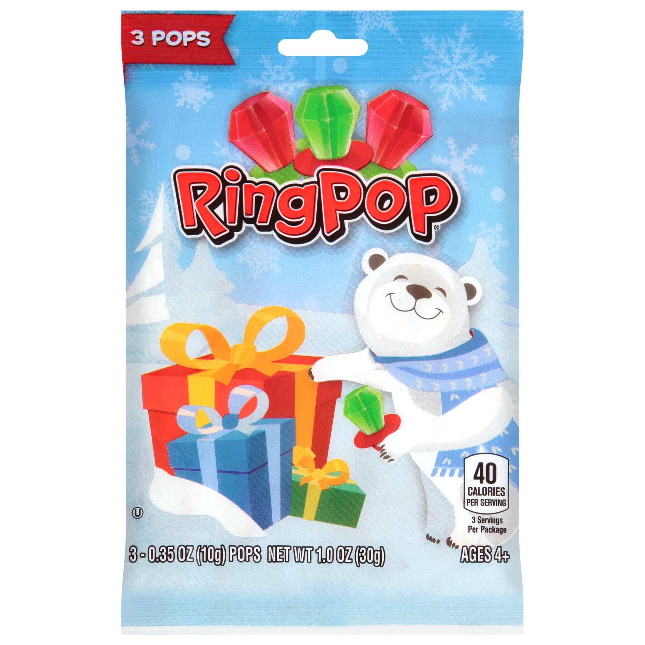 Ring Pop Sours Christmas 3 Count Bag - Oversized Candy Jewelry