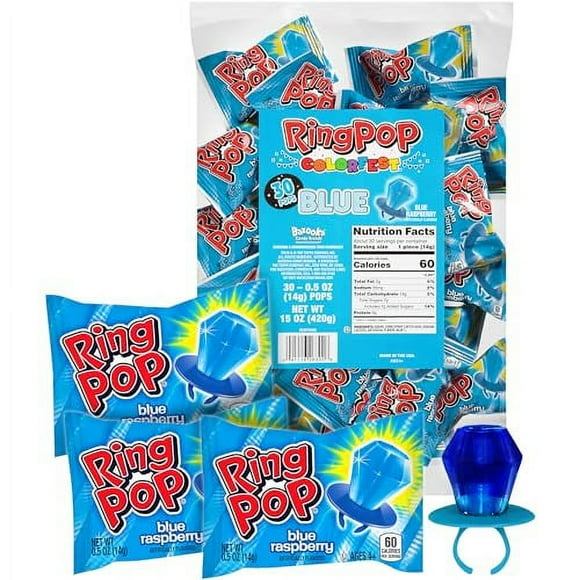 Ring Pop Colorfest Blue Raspberry Easter Candy - 30 Count Bulk Lollipop Pack Individually Wrapped Lollipop Suckers - Candy For Party Favors, Blue Color Parties, Easter Basket Stuffers, Gift Exchan