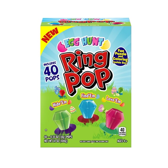 Ring Pop Easter Candy Lollipop Assorted Fruit Flavors, 40 Count Box