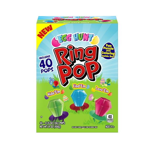 Ring Pop Easter Candy Lollipop Assorted Fruit Flavors, 40 Count Box