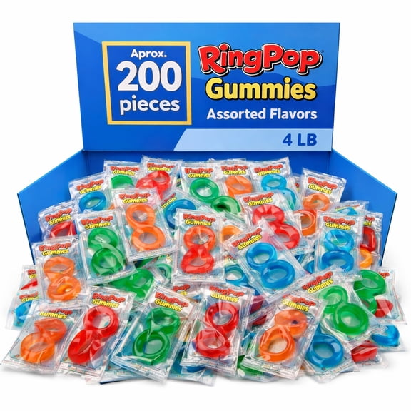 Ring Pop Gummies Rings, Assorted Fruit Flavors Bulk Chewy Gummy Candy (4 Pounds)