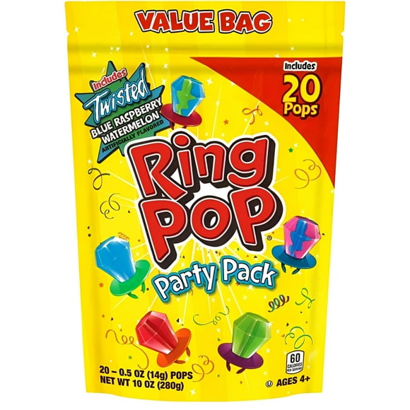 Ring Pop Individually Wrapped Bulk Lollipop Variety Party, Lollipop Suckers w/ Assorted Flavors Fun Candy for Birthdays and Celebrations, Original, 20 Count