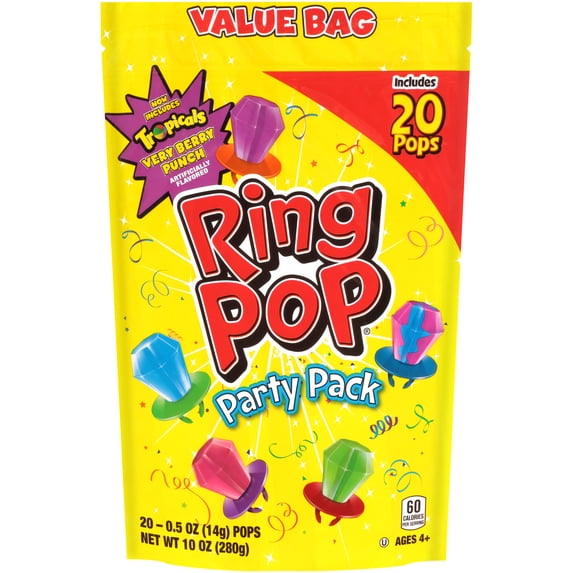 Ring Pop Individually Wrapped Bulk Variety Party Lollipop Suckers with Assorted Flavors Fun Candy for Birthdays & Celebrations, Original, Mixed Fruit, 20 Count