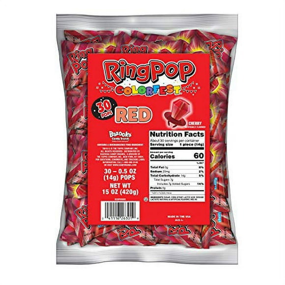 Ring Pop Individually Wrapped Red Cherry Bulk Lollipop Easter Pack - 30 Count Cherry Flavored Lollipop Suckers - Fun Candy for Easter Decorations, Baskets & Egg Hunts