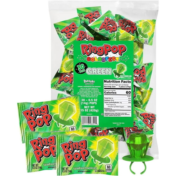 Ring Pop Colorfest Green, Watermelon, 30 Ct, Lollipop