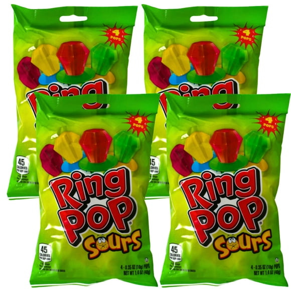 Ring Pop Sours, 4 Cts per Bag Individually Wrapped Fun Candy For Halloween Candy Bowls Party Favor Sweets Decor Trick or Treat Candies Basket Bag Fillers Stocking Stuffer Snack Party Favors Pack of 4