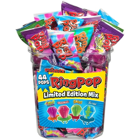 Ring Pop, Suckers, Kosher, Assorted Fruity Flavors, Lollipops, Bulk Candy, 22.0 oz, 44 Count Bucket
