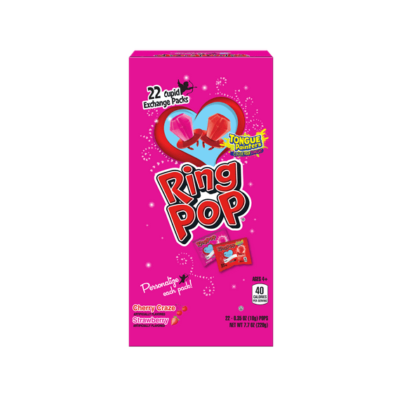 Ring Pop, Valentine Lollipops, Kosher, Cherry Craze and Strawberry, Sucker Candy, 7.7 oz