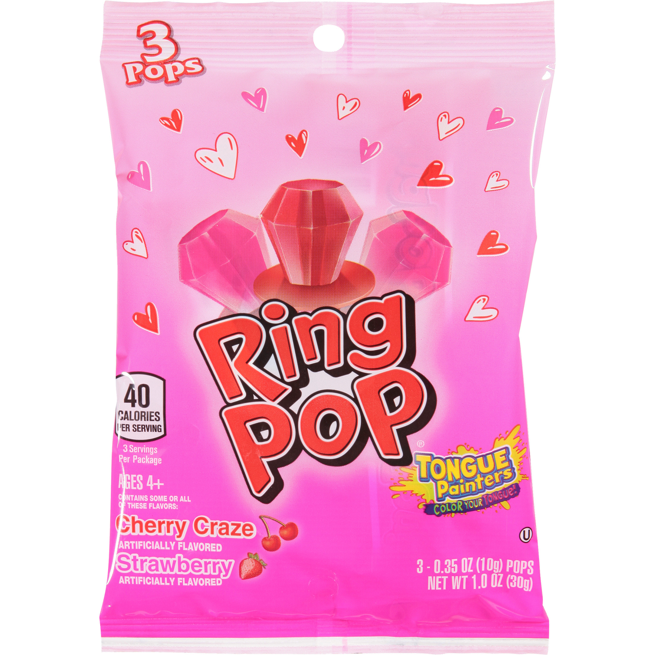 Ring Pop Valentine's Day Strawberry and Cherry Craze Lollipop Classroom Exchange Card (package), 3 Lollipops - image 1 of 8