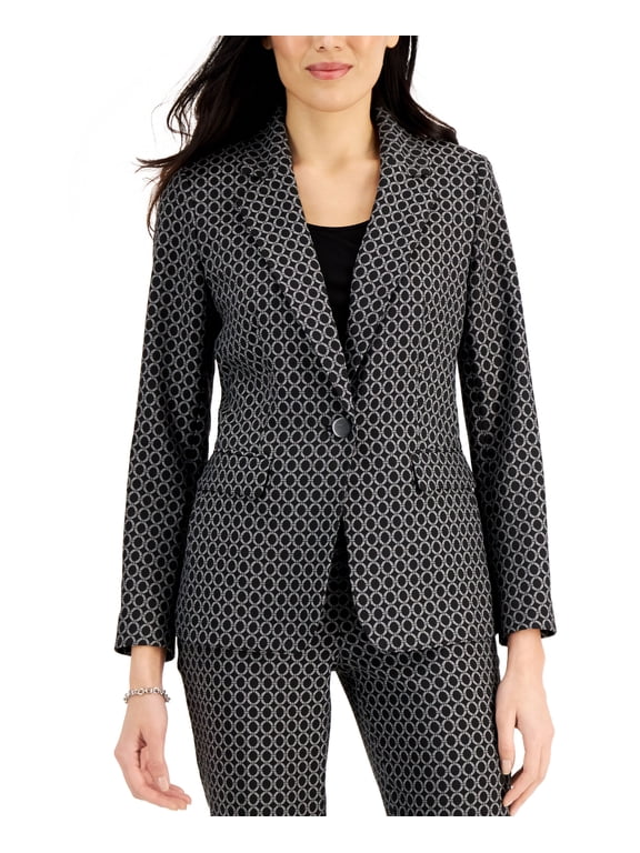 Ring-Print One-Button Blazer Black Multi 18
