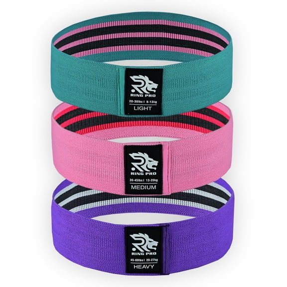 Ring Pro Resistance Bands 3-Pack – Non-Slip Fabric Exercise Bands for Legs, Glutes & Hips – Green, Pink, Purple