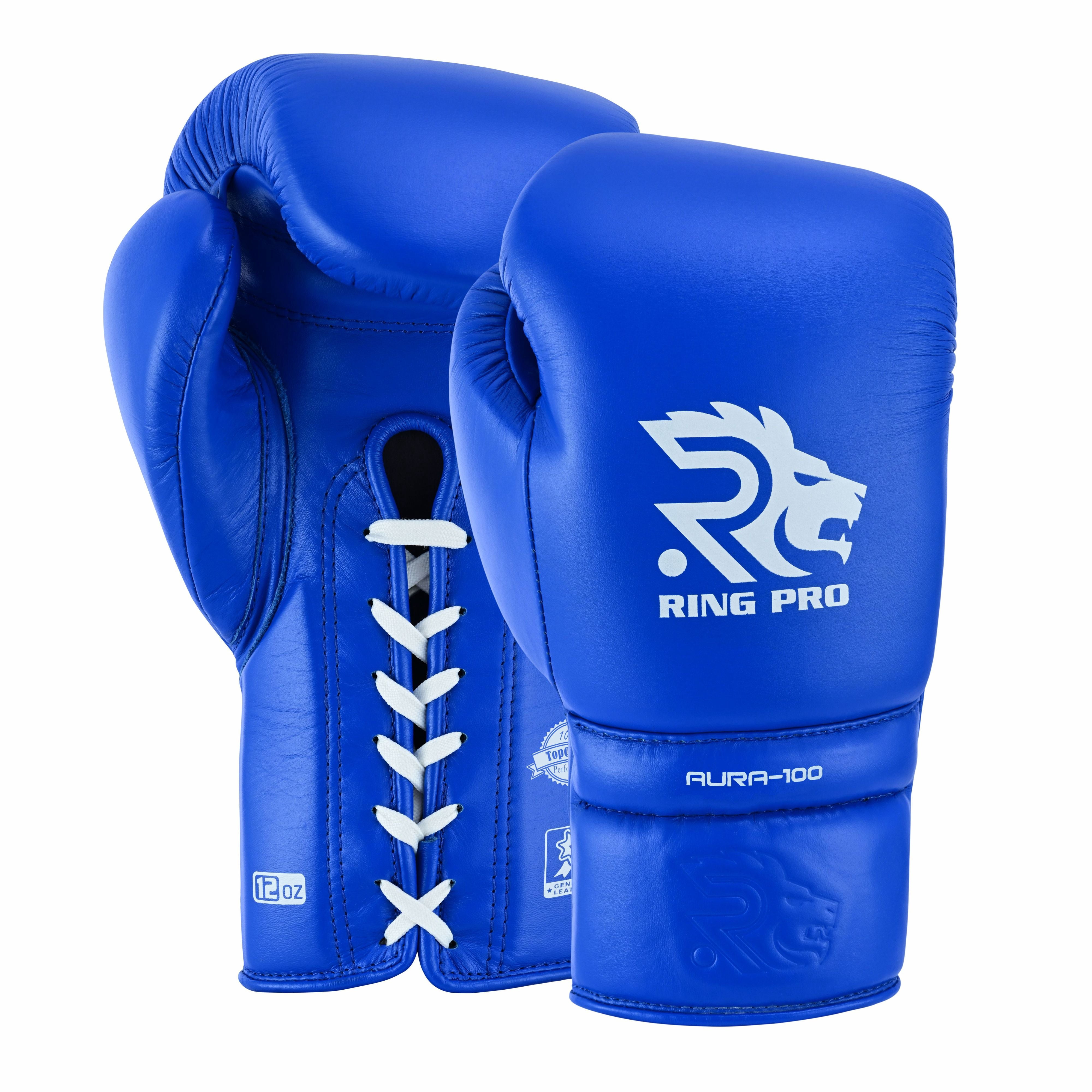 Ring Pro Sports Aura-100 Series Boxing Glove Made of Genuine Cowhide Leather for Boxing & MMA - Blue 12 oz