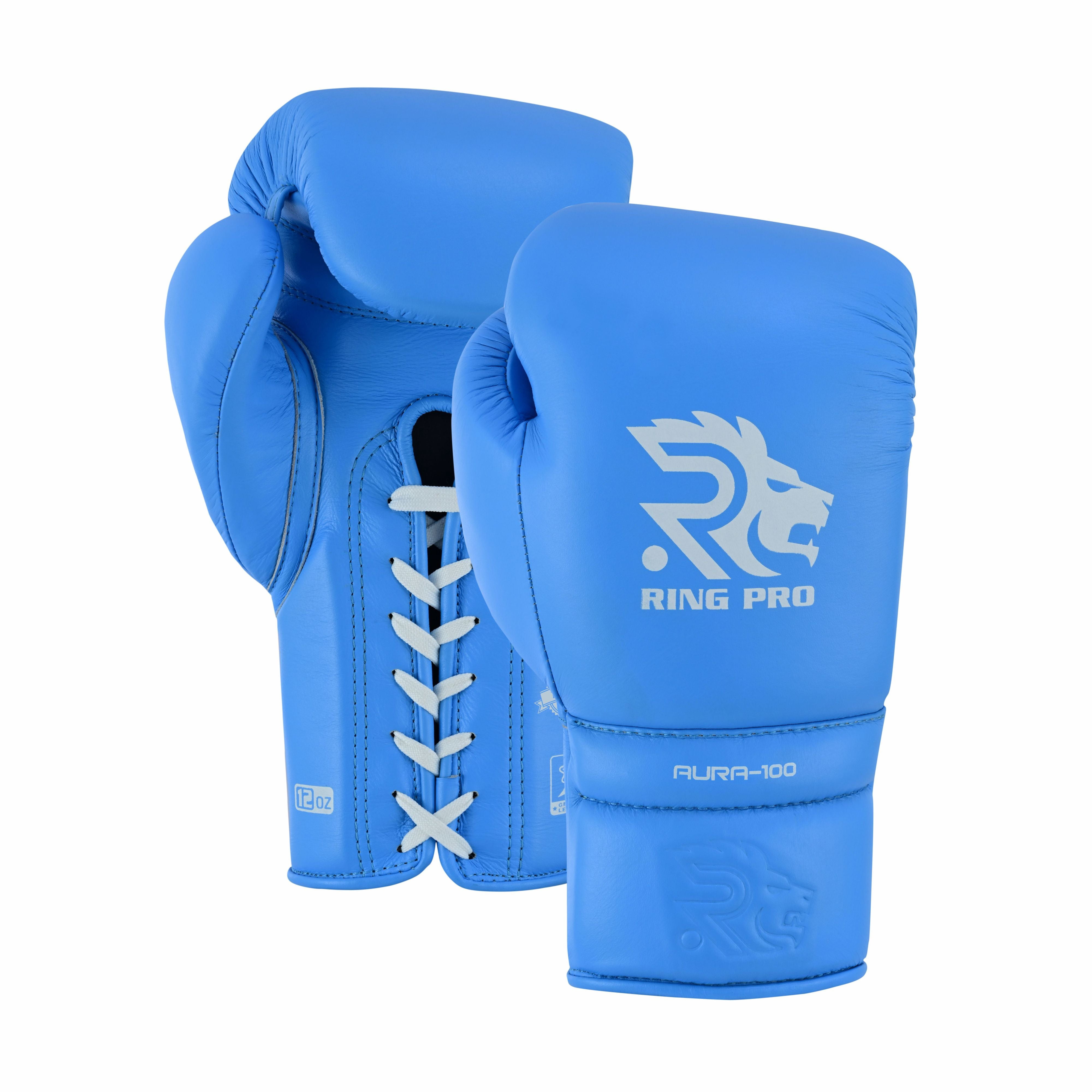 Ring Pro Sports Aura-100 Series Boxing Glove Made of Genuine Cowhide Leather for Boxing & MMA - Cyan 12 oz