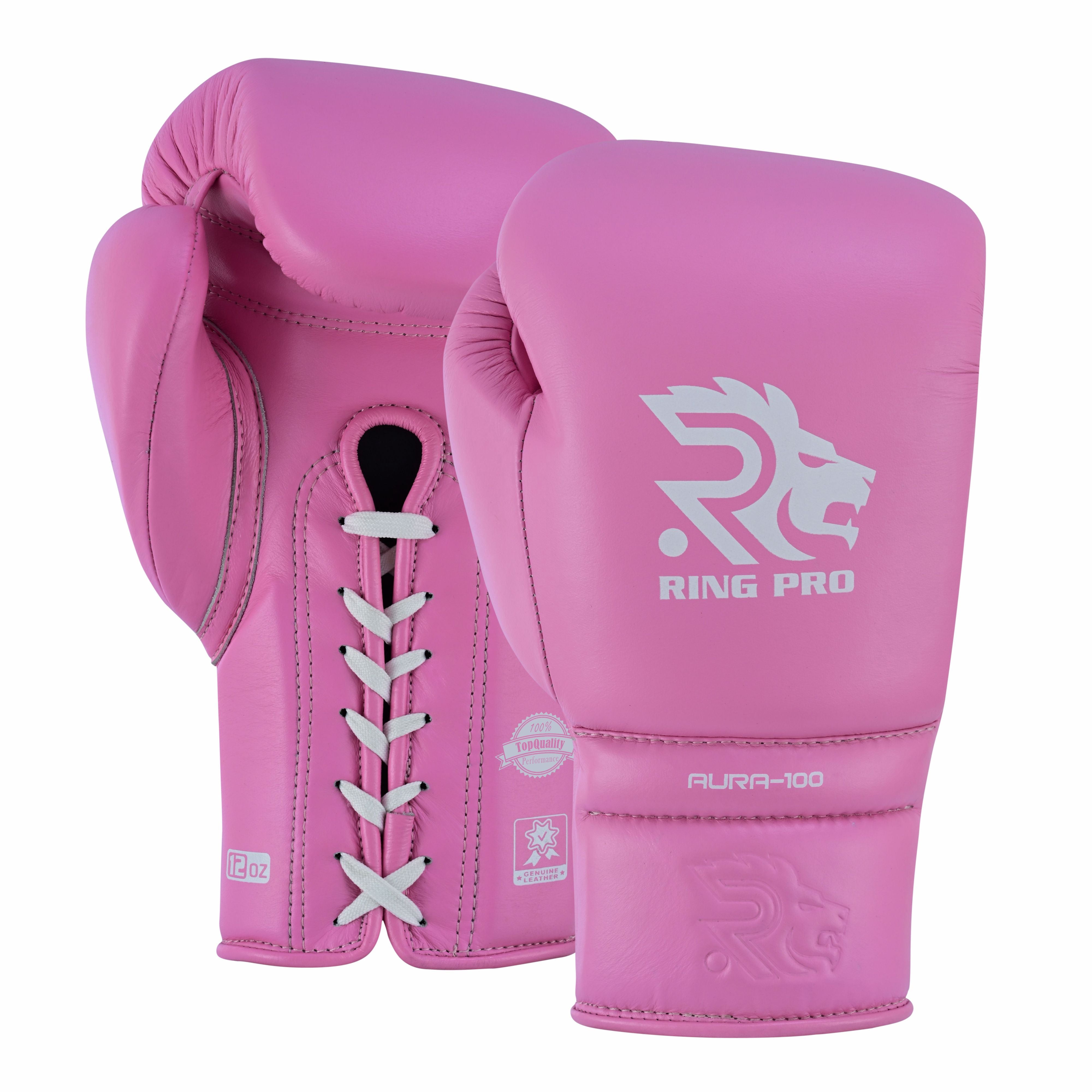 Ring Pro Sports Aura-100 Series Boxing Glove Made of Genuine Cowhide Leather for Boxing & MMA - Pink 14 oz