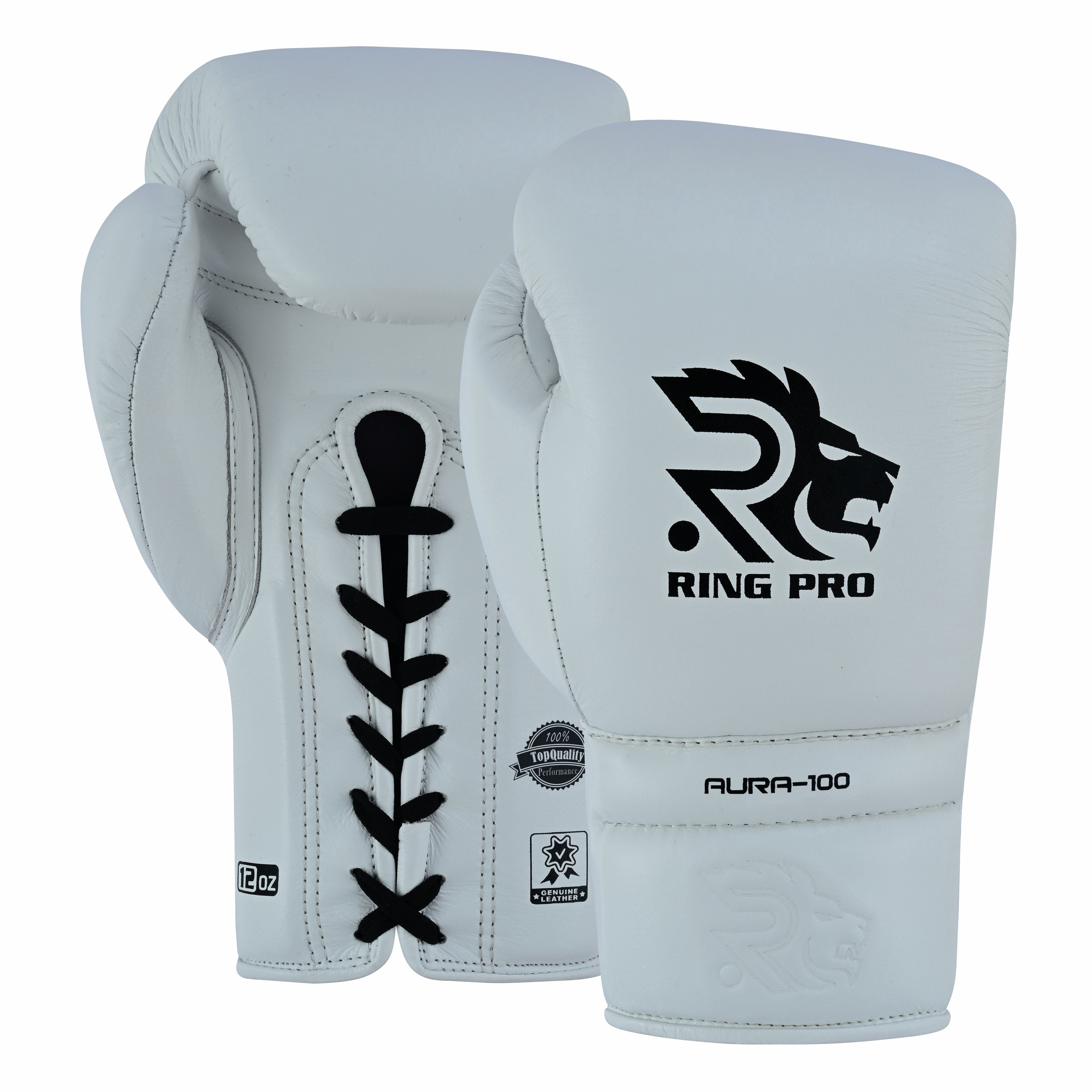 Ring Pro Sports Aura-100 Series Boxing Glove Made of Genuine Cowhide Leather for Boxing & MMA - White 16 oz