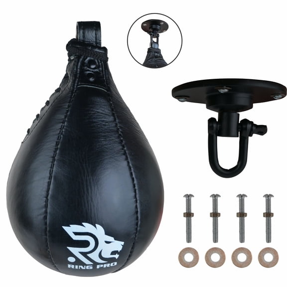 Ring Pro Sports Black Leather Speed Bag with Swivel – Boxing Punching Ball for MMA, Muay Thai & Fitness Training – Size 3