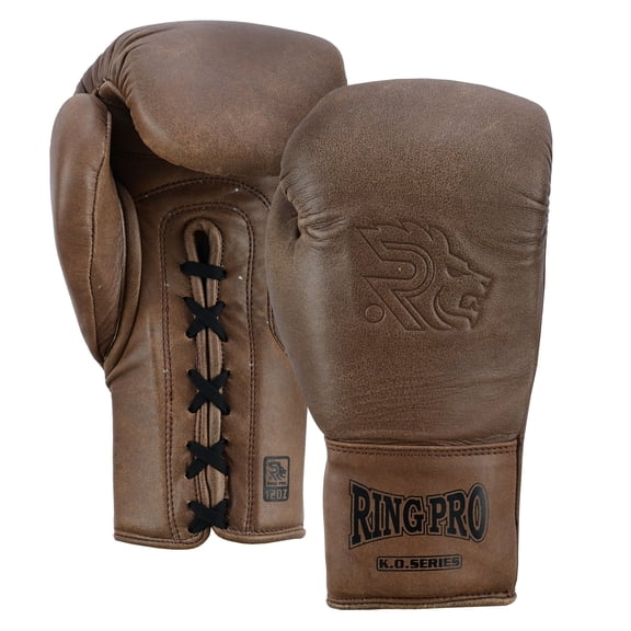 Ring Pro Sports K.O Series Boxing Glove Made of Distressed Leather for Boxing & MMA - Brown 10 oz