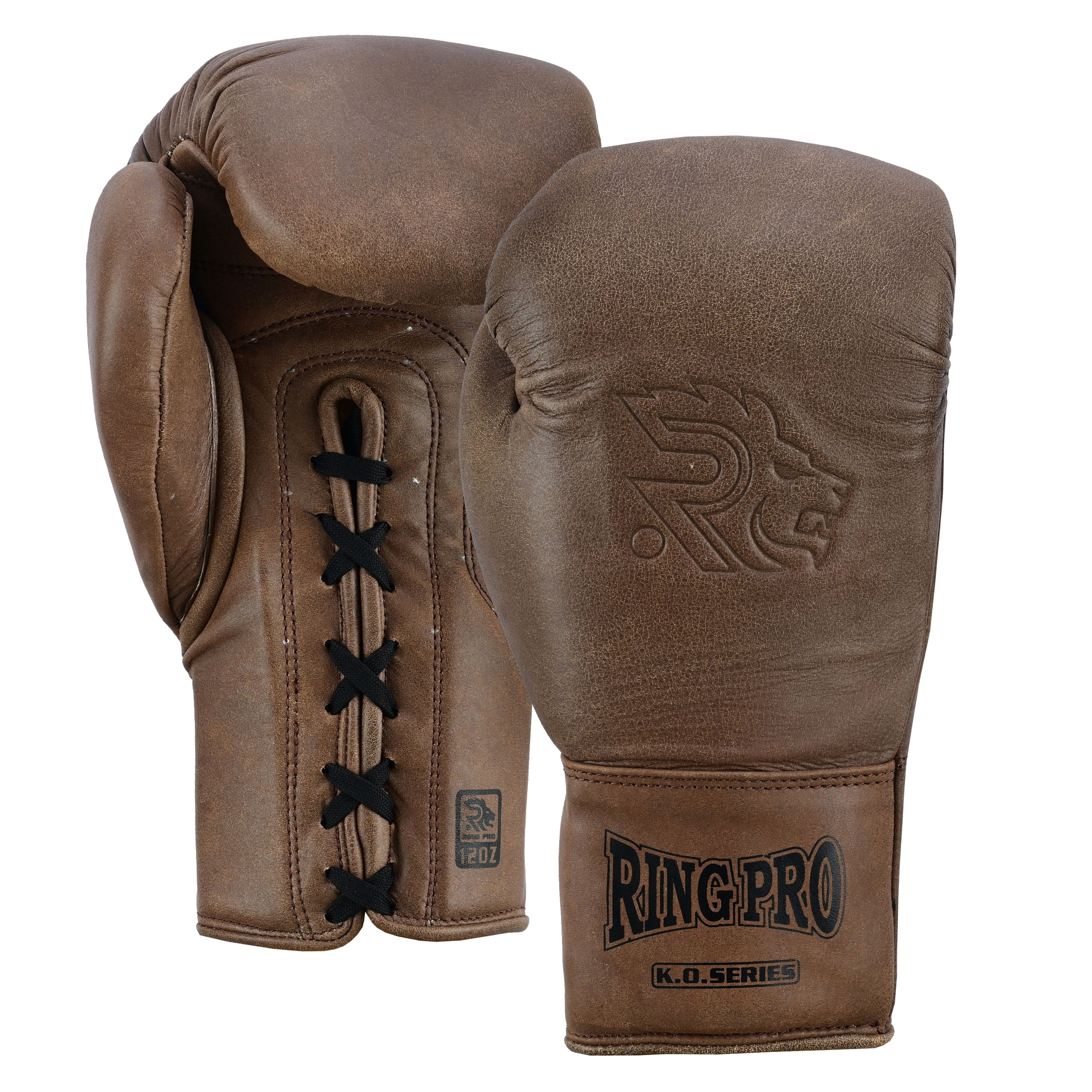 Ring Pro Sports K.O Series Boxing Glove Made of Distressed Leather for Boxing & MMA - Brown 14 oz