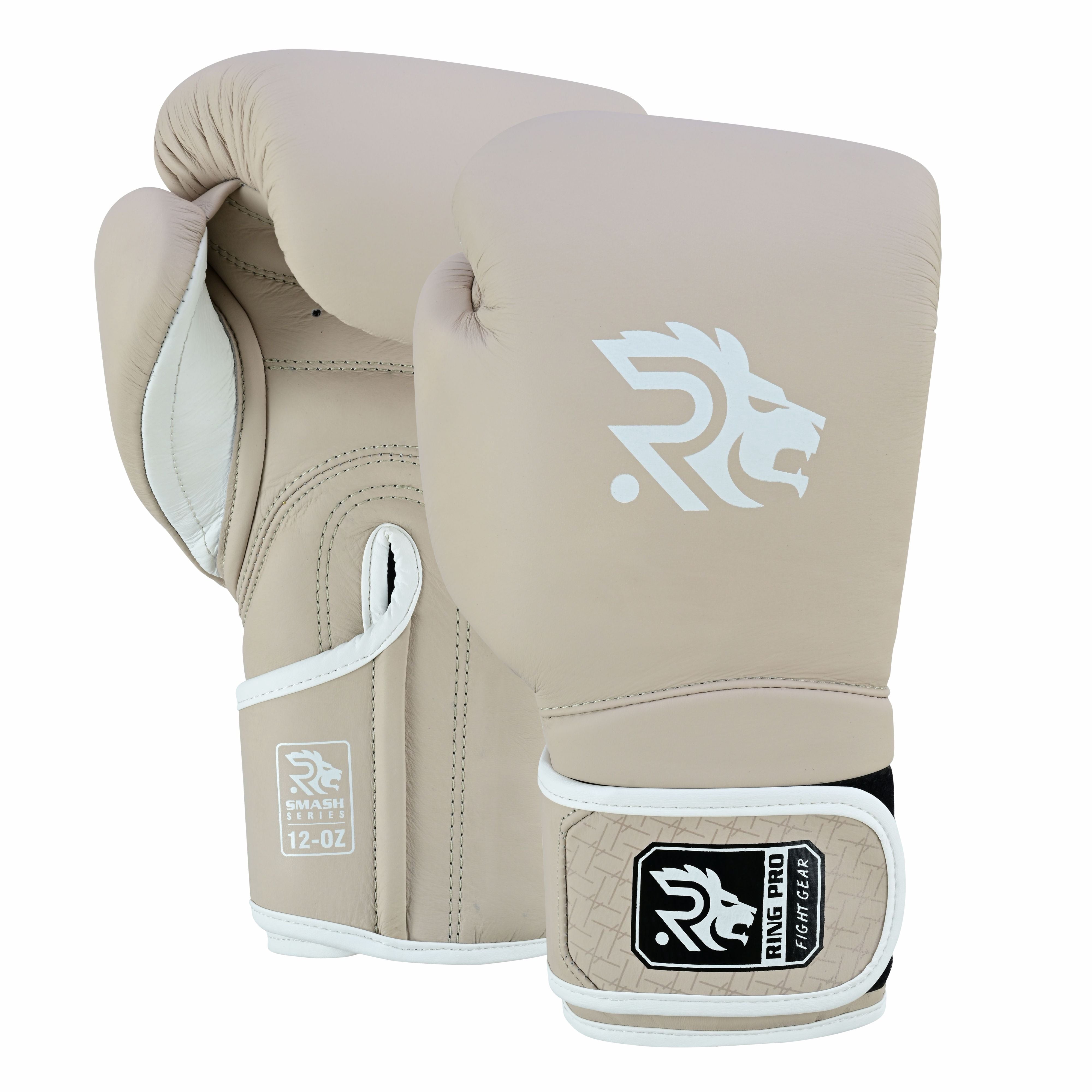 Ring Pro Sports Smash Series Boxing Glove Made of Matte Cowhide Leather for Boxing & MMA - Beige 12 oz