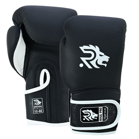Ring Pro Sports Smash Series Boxing Glove Made of Matte Cowhide Leather for Boxing & MMA - Black 12 oz