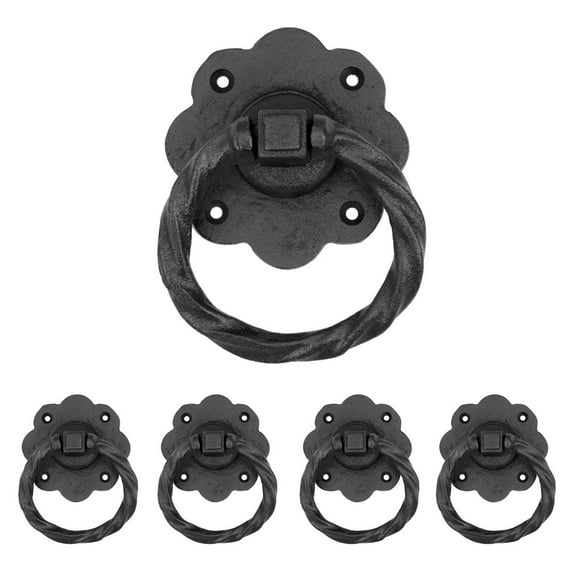 Ring Pull Cabinet or Drawer or Door Wrought Iron Black 5'' Pack of 4