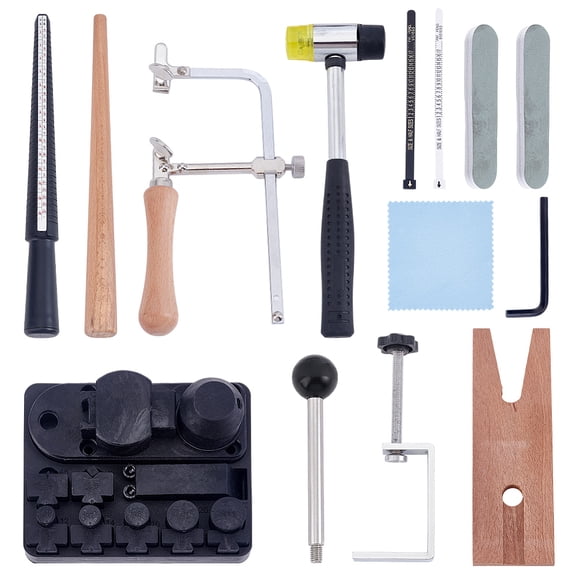 Ring Repair Tool Sets Including Sanding Block Polishing Cloth Finger Gauge Measuring Belt Rod Wood Ring Enlarger Stick Steel Hammer