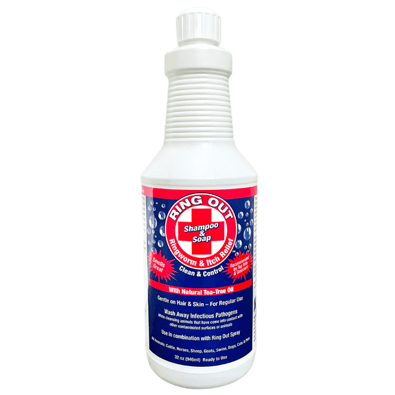Ring Out Shampoo and Soap 32 oz - Pet and Show Livestock Shampoo with Tea Tree Essential Oil Cleans, Strengthens and Promotes Health of Hair While Reducing Hair Loss and Scarring Caused by Ringworm