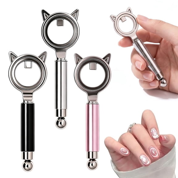 Ring-Shaped Cat Eye Magnet For Nails, Upgrade 2-In-1 Circle Nail Magnet Tool, Flexible Multi-Effect Magnet, Portable Cat Eye Nail Art Tool Or Diy Beginners Nails Artists (Pink+Silver+Black)