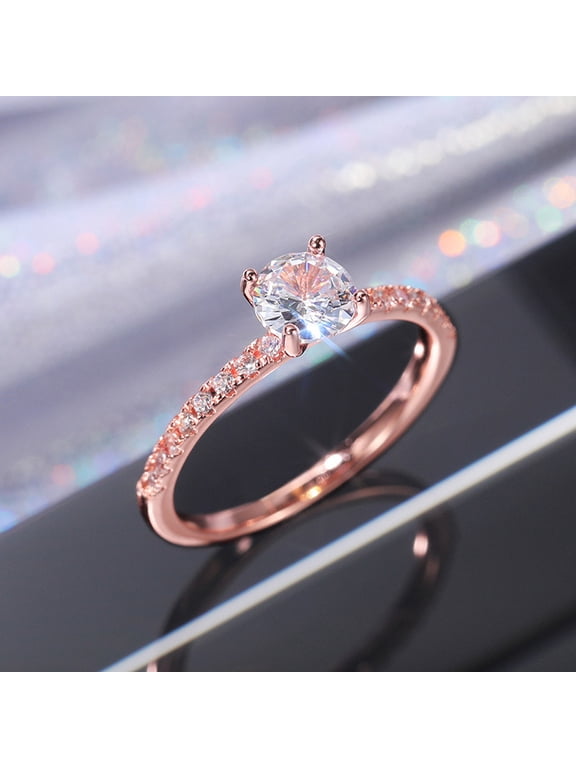 Ring Simple Zircon Engagement Wedding Ring, Copper Platinum Plated Imitation Diamond Ring