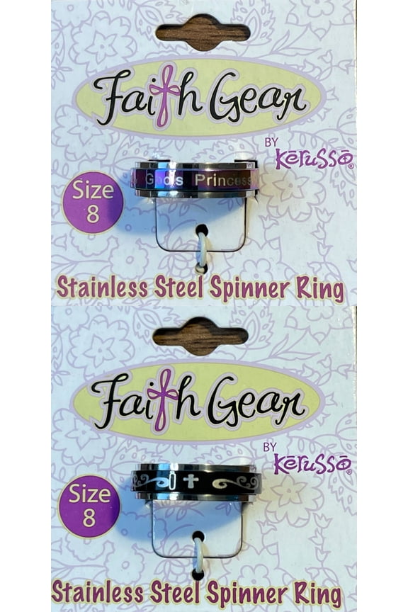 Ring Size 8 Faith Gear Stainless Steel Spinner Ring Ladies 2-Ring Set