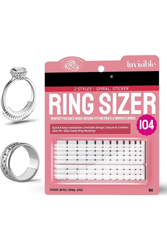Ring Size Adjuster for Loose Rings, 104- Invisible Ring Guard Kit with 2 Styles (Spiral Coils & Sizing Strips) for Women & Men, Resizer Fits 1-10mm Width