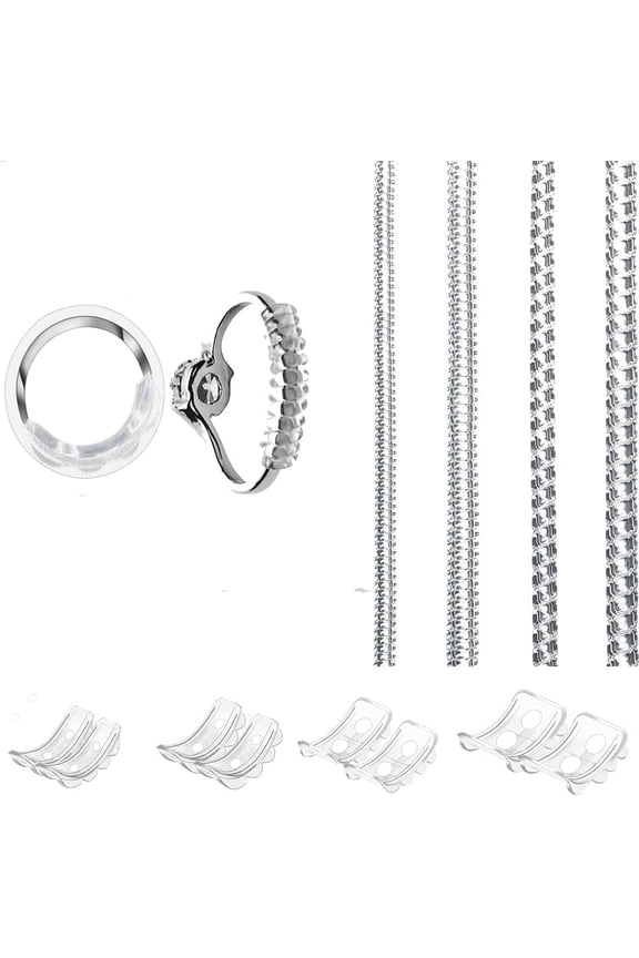 Ring Size Adjuster for Loose Rings -16 Pack- Jewelry Sizer, Mandrel for Making Jewelry Guard Fit Any Rings w/Holes - Spiral Silicone Tightener Set (Invisible)