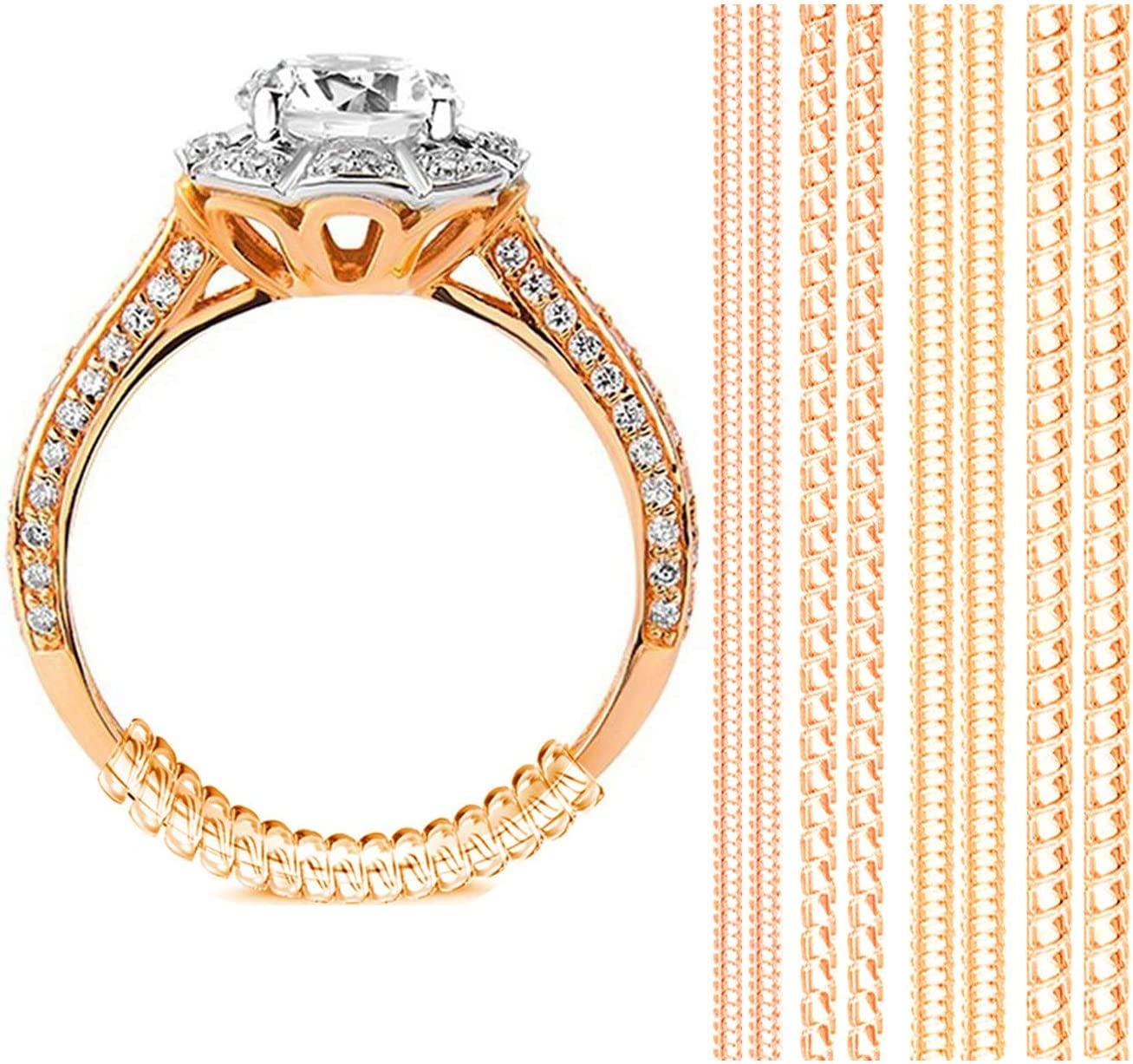 TOSEERY Ring Size Adjuster Rubber Tightener for Gold Rings Silicone Guards for Loose Rings 4 Sizes Jewellery Spacers Gold Resizer for Men and Women 8 Spirals Comfortable Wear